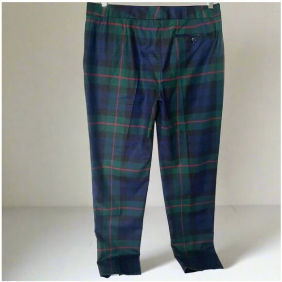Paul Smith Wool Tartan Pant Womens 10/46 Blue Green Tapered Slim Tailored Fall - Picture 2 of 10